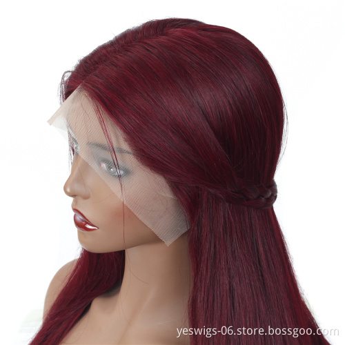 Yeswigs Straight 99J Color 13*4 Lace Frontal Human Hair Wigs Full Cuticle Aligned Unprocessed Brazilian Virgin Hair Wigs